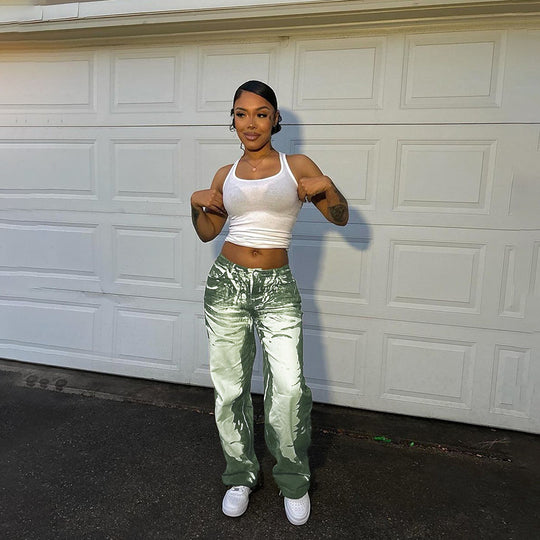 Damen Schlaghose mit hoher Taille, Bleach-Effekt und weitem Bein Shop Nory