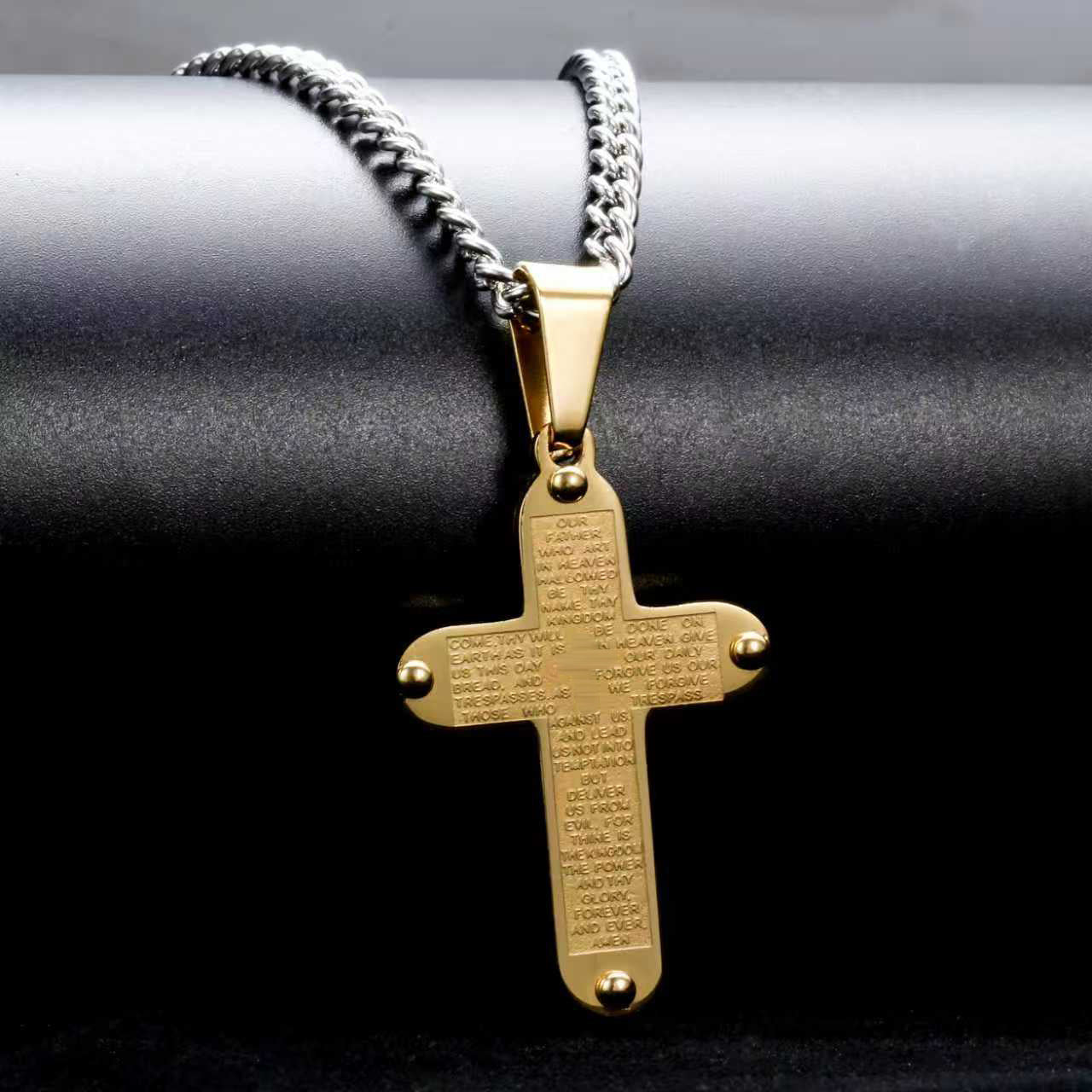 Herren Kette mit graviertem Kreuzanhänger aus hochwertigem Edelstahl Shop Nory