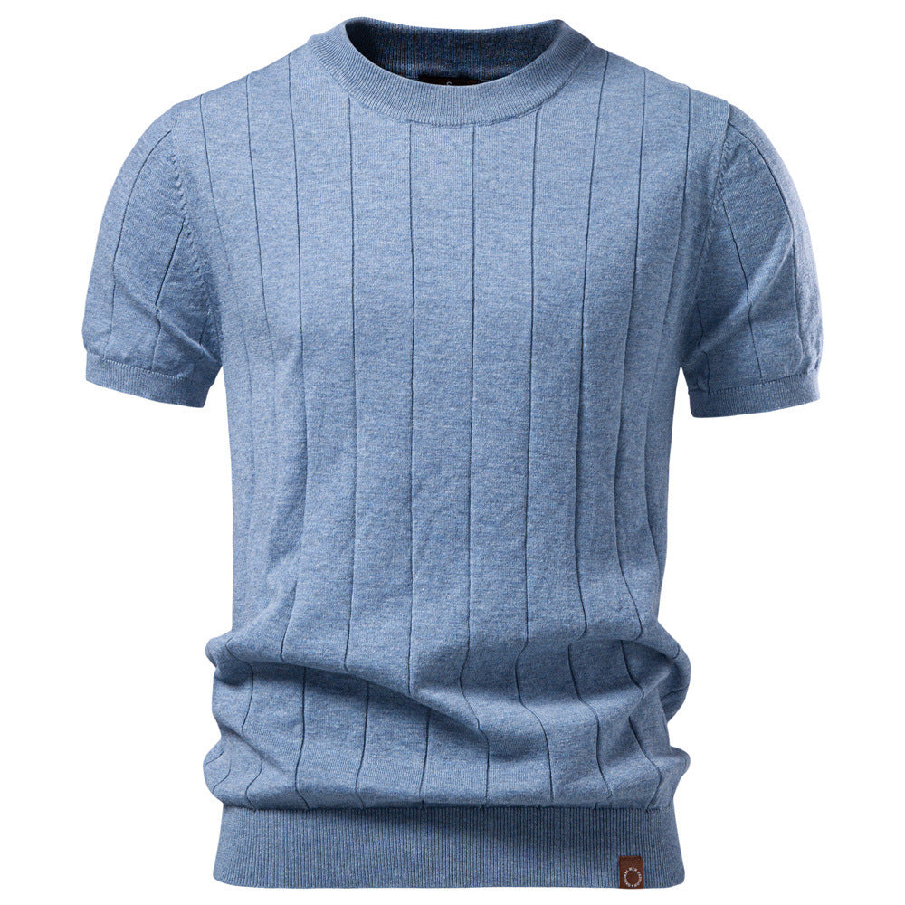 Herren nan leichter Kurzarm-Strickpullover mit feiner Rippenstruktur und Rundhalsausschnitt