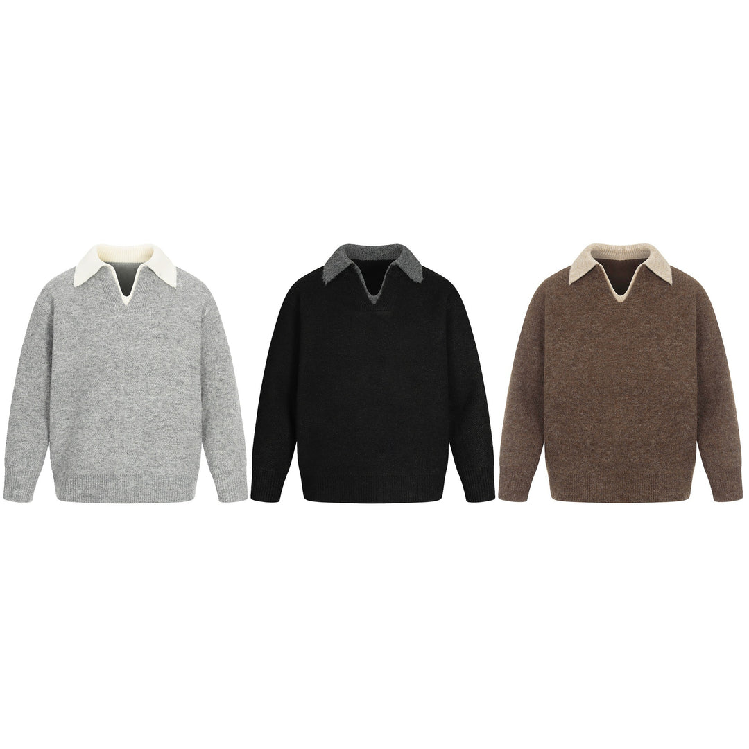 Damen Oversize Wollmix-Pullover mit kontrastpolokragen und V‑Ausschnitt Shop Nory