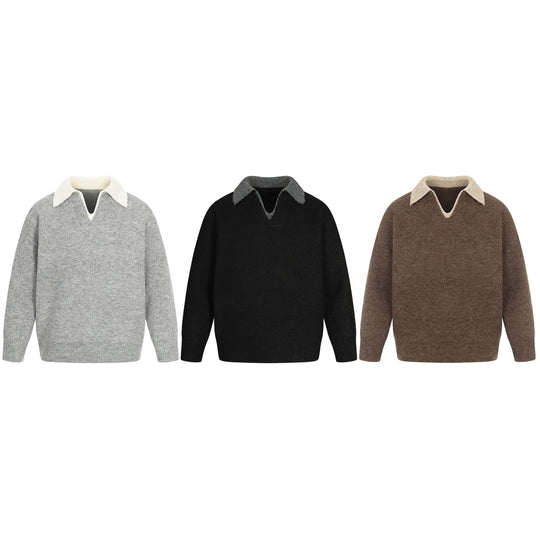 Damen Oversize Wollmix-Pullover mit kontrastpolokragen und V‑Ausschnitt Shop Nory