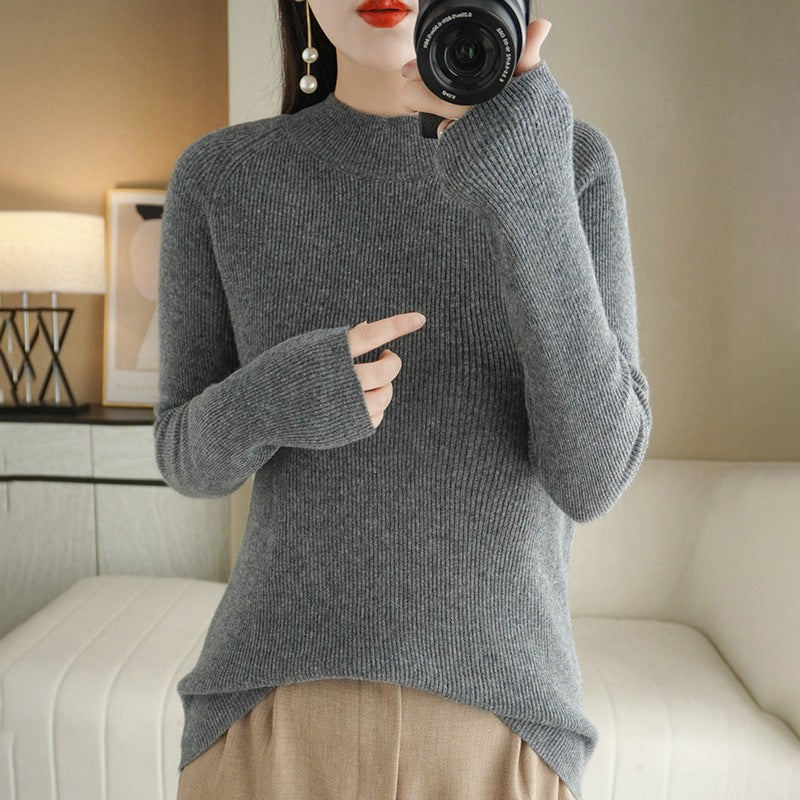 Damen Schmal geschnittener Stehkragenpullover aus leichtem Feinstrick mit feiner Rippenstruktur Shop Nory