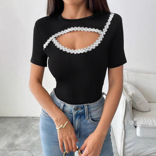 Damen Cut-Out Body mit floralen Details