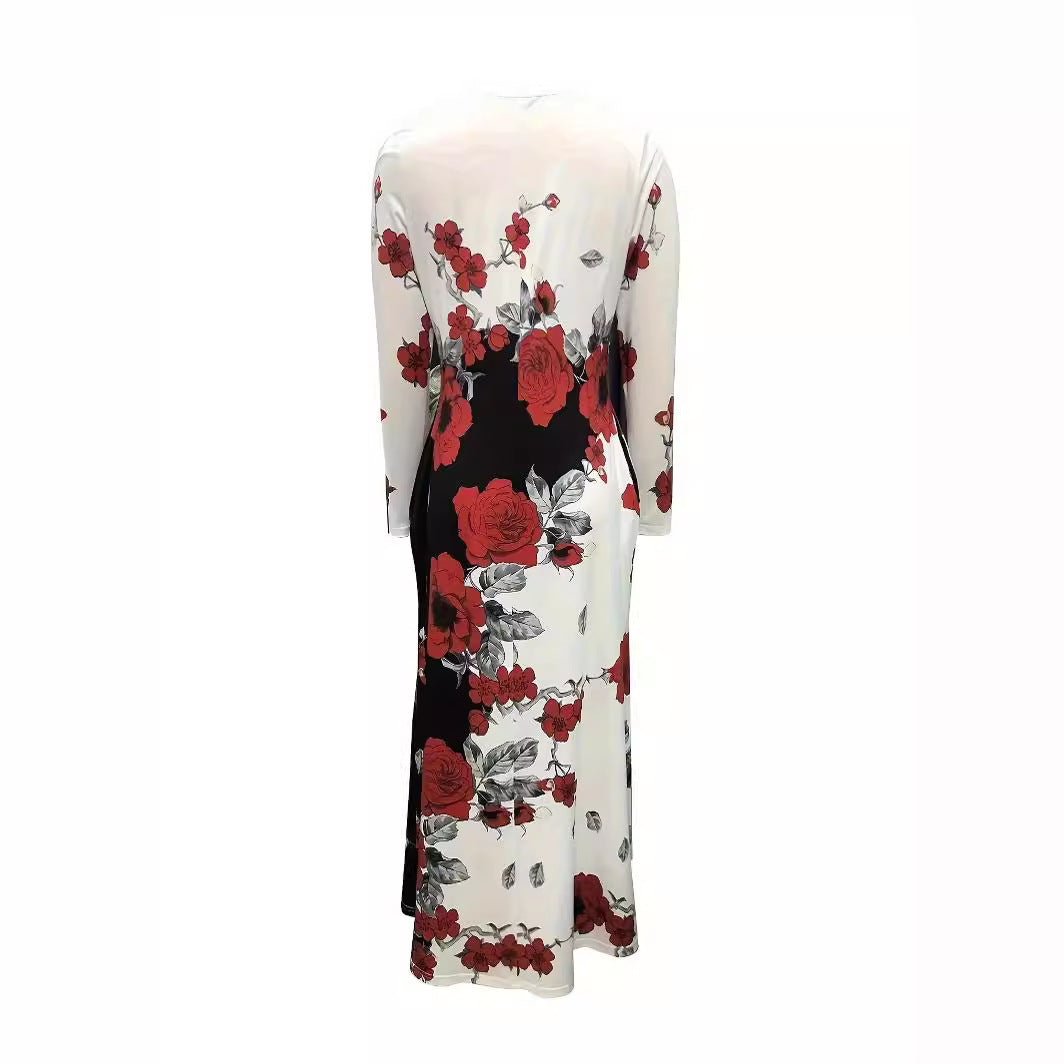 Damen Maxikleid mit floralem Allover-Print, A‑Linie, Langarm und Schlitzdetail Shop Nory