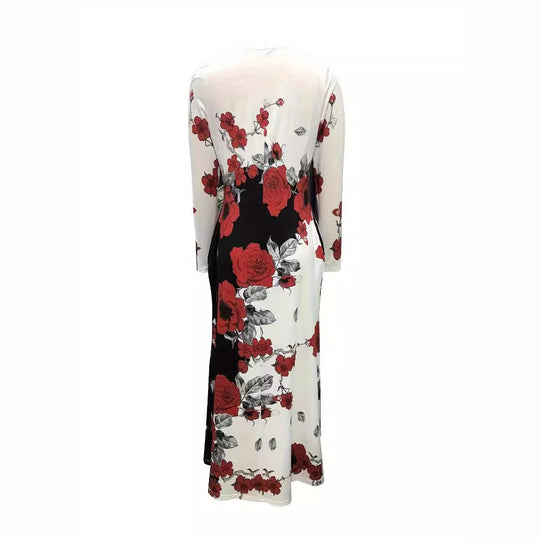 Damen Maxikleid mit floralem Allover-Print, A‑Linie, Langarm und Schlitzdetail Shop Nory