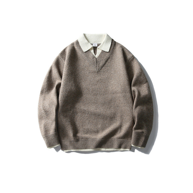 Unisex Oversize-Strickpullover mit kontrastpolokragen und V-Ausschnitt Shop Nory