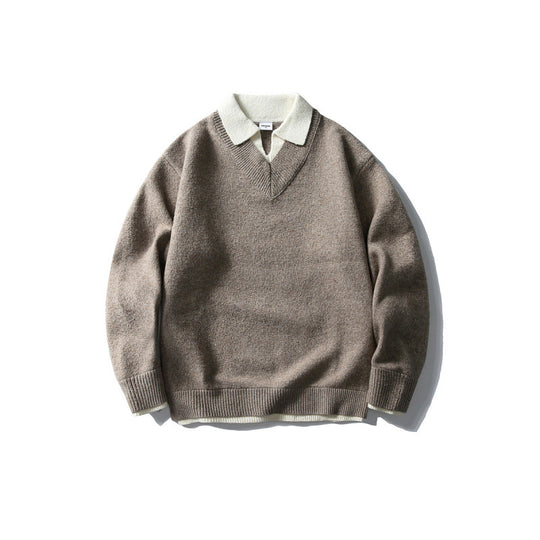 Unisex Oversize-Strickpullover mit kontrastpolokragen und V-Ausschnitt Shop Nory
