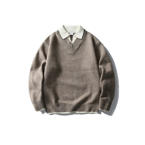 Unisex Oversize-Strickpullover mit kontrastpolokragen und V-Ausschnitt Shop Nory