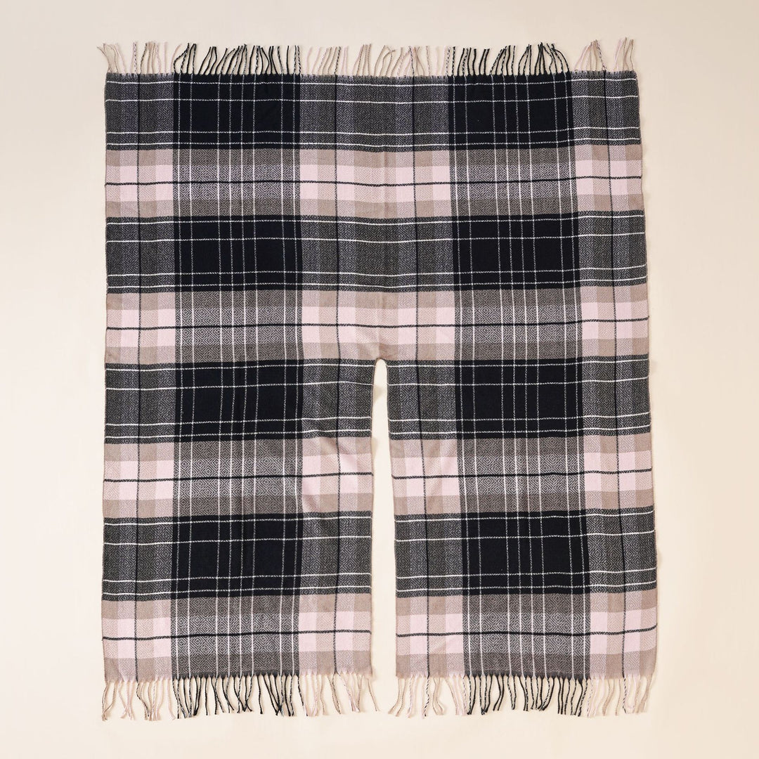 Damen Oversize-Wickelruana im Blockkaro mit Fransen-Detail Shop Nory