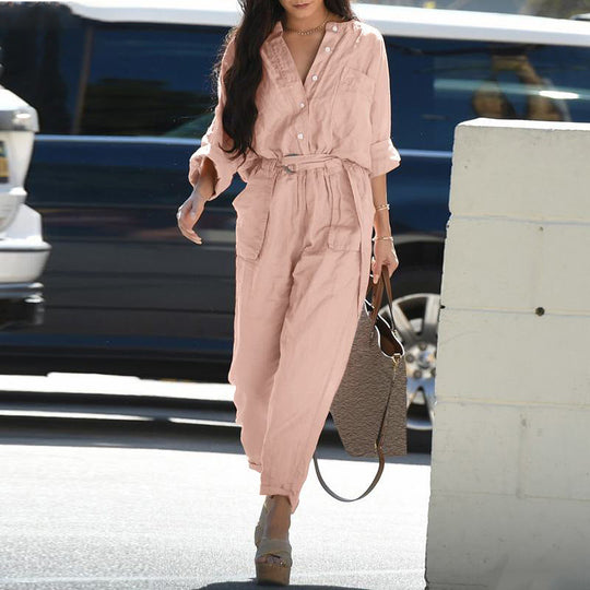 Damen Utility Jumpsuit mit Langen Ärmeln und Taschen