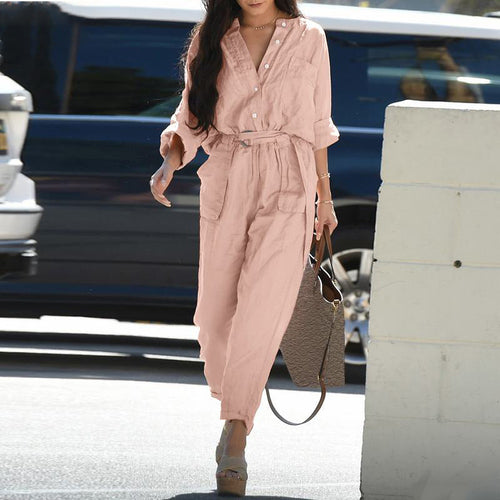 Damen Utility Jumpsuit mit Langen Ärmeln und Taschen