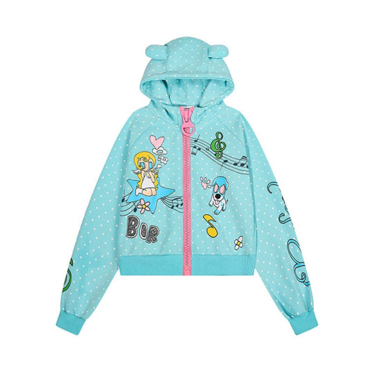 Damen Kuschelige Kapuzenjacke mit Ohren, Allover‑Sternmuster und verspielten Cartoon‑Prints Shop Nory
