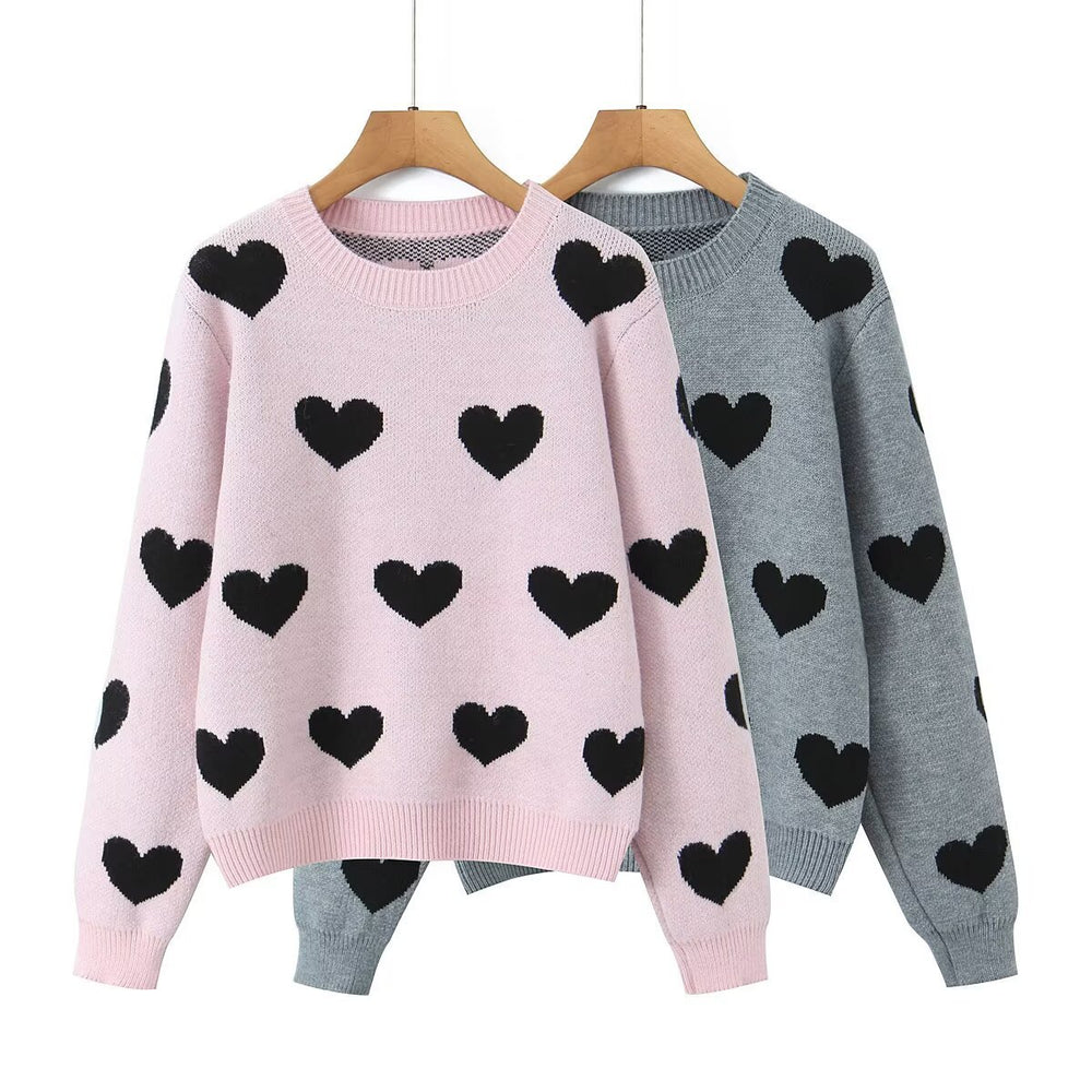 Damen Oversize-Strickpullover mit Herz‑Jacquard und Rundhalsausschnitt Shop Nory
