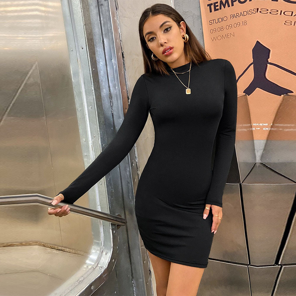 Damen figurbetontes Langarm-Minikleid mit Stehkragen und Sculpting-Jersey Shop Nory