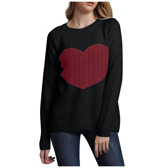 Damen Strickpullover mit Herzapplikation, Rippbündchen und legerer Passform Shop Nory