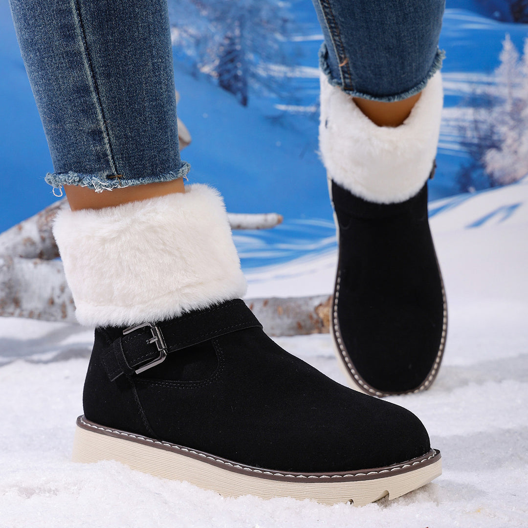 Damen Gefütterte Kurzstiefelette mit Kunstfellkragen, Velours‑Optik und Zierschnalle Shop Nory