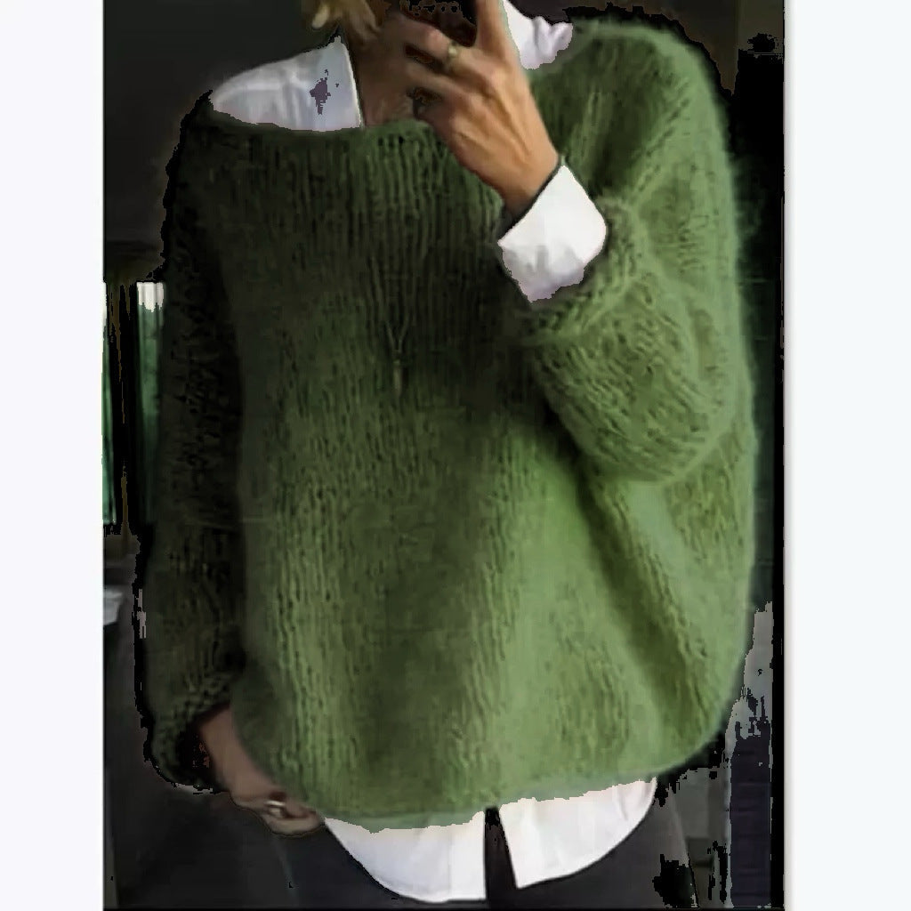 Damen Kuscheliger Oversized Pullover mit U-Boot-Ausschnitt
