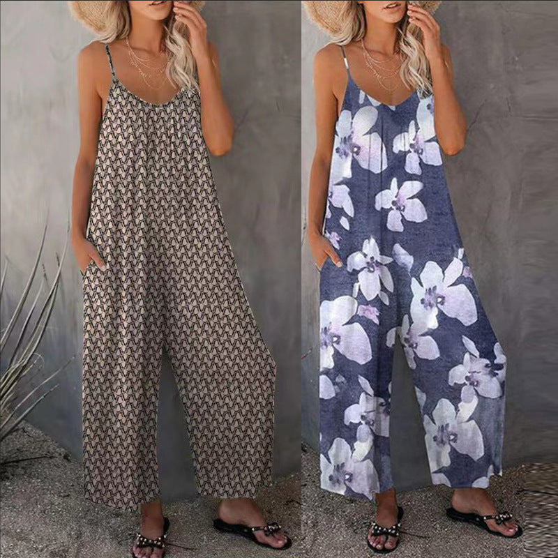 Damen lässiger Jumpsuit mit zartem Muster