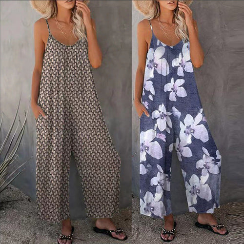 Damen lässiger Jumpsuit mit zartem Muster