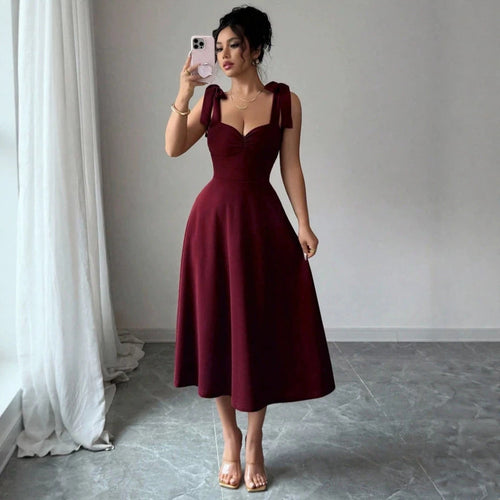 Damen Midi Kleid mit süßen Schleifenärmel
