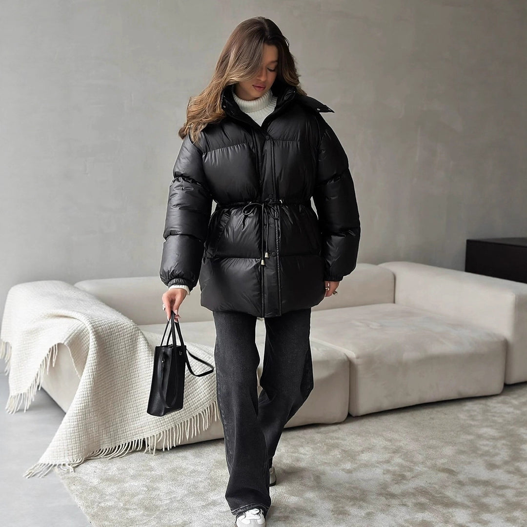 Damen gesteppte Steppjacke mit Taillenzug und Kapuze Shop Nory