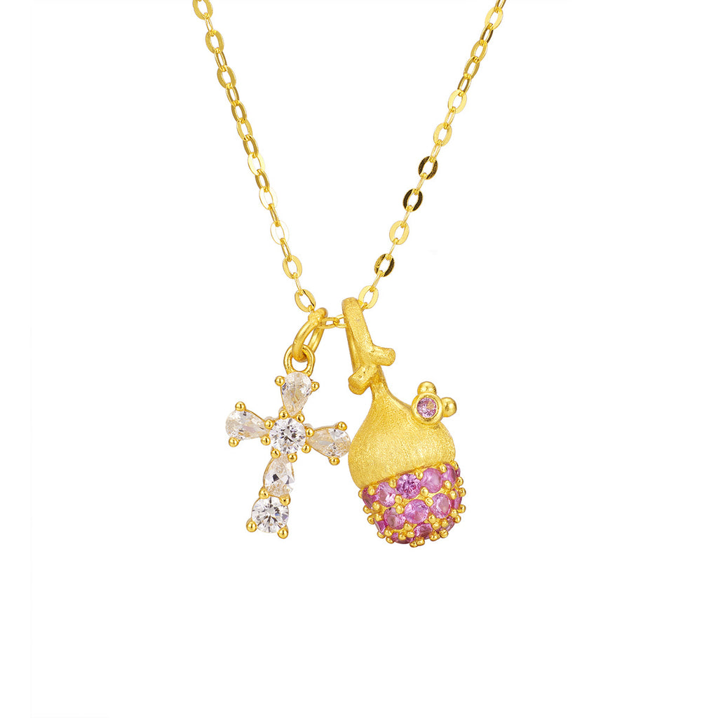 Damen Halskette mit funkelndem Kreuz- und Eichel-Anhänger Shop Nory