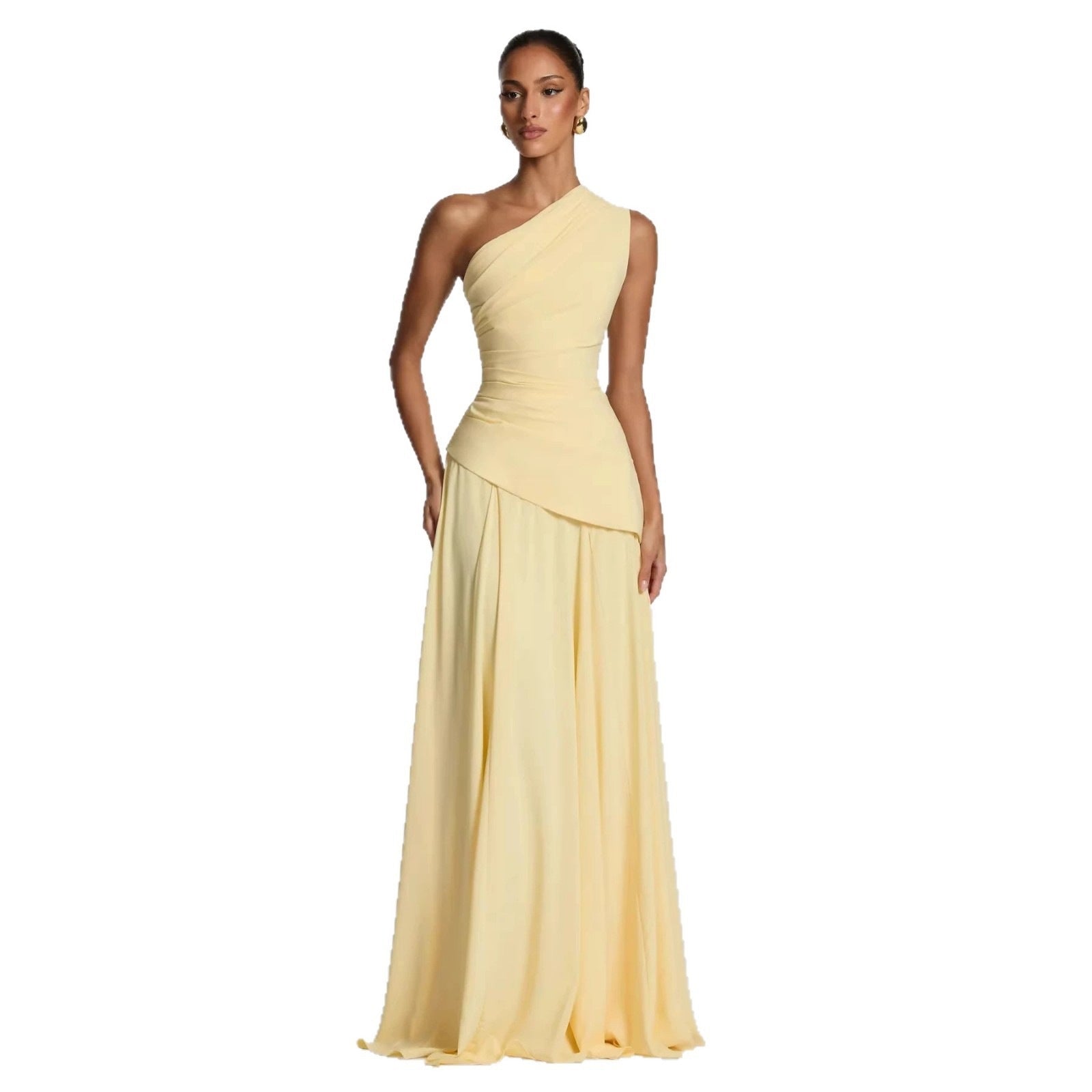 Damen Elegantes One-Shoulder Maxikleid mit fließenden Drapierungen