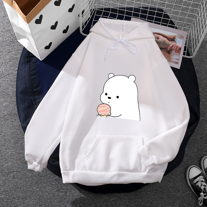 Damen nan oversized Kapuzenpullover im Streetstyle mit weichem Fleece-Innenfutter, Kängurutasche und farbenfrohem Cartoon-Katzen-Planet-Print Shop Nory