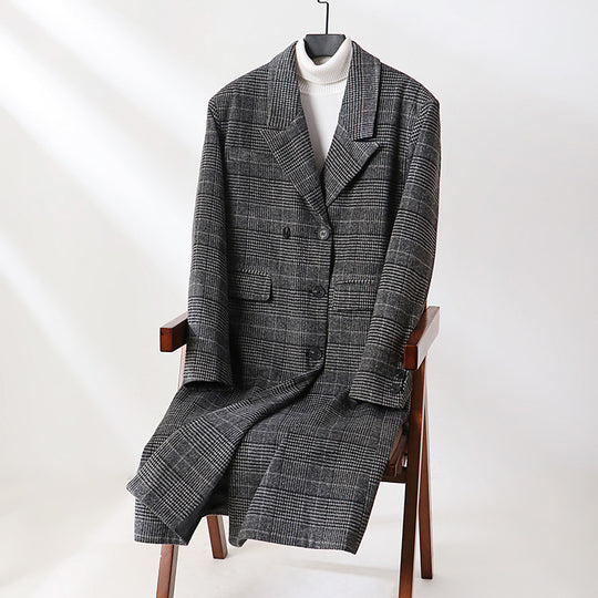 Herren Karierter Longcoat aus Wollmix mit klassischem Revers und geradem Schnitt Shop Nory