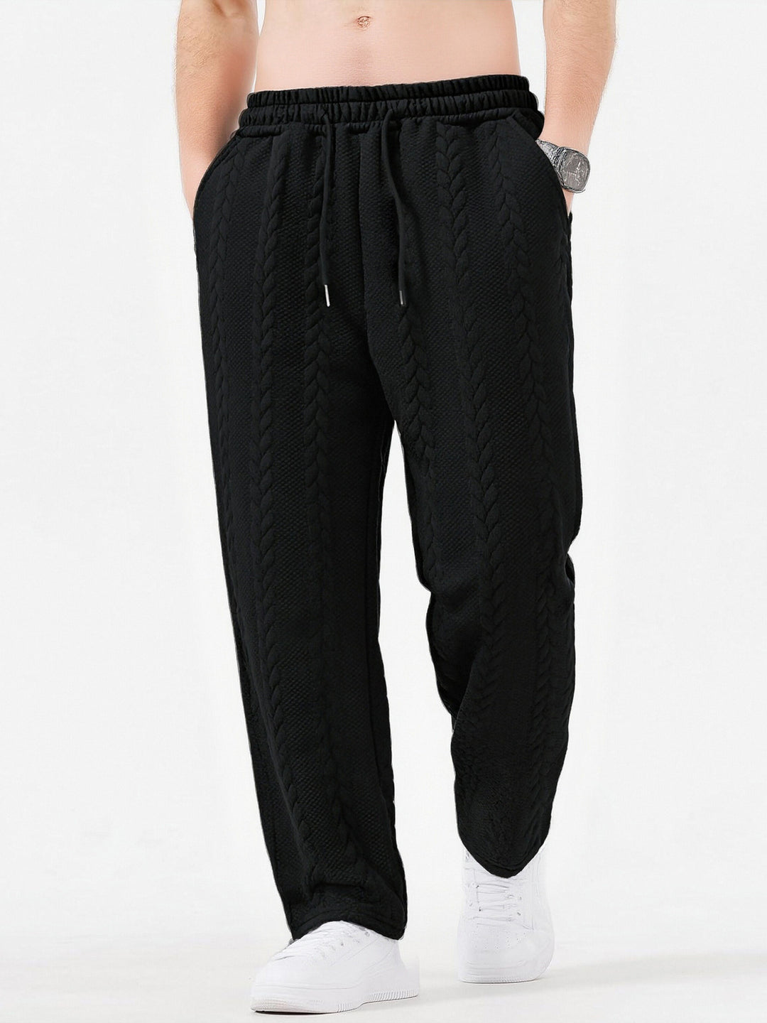 Herren grobgestrickte Lounge-Jogginghose mit Zopfstrick, Elastikbund und Kordelzug Shop Nory