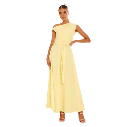 Damen Maxikleid mit schickem asymmetrischen Ausschnitt und eleganter Schleife