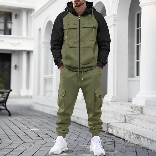 Herren Kapuzen-Sweatset mit Reißverschluss und funktionaler Cargohose Shop Nory