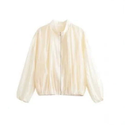 Damen Leichte transparente Satin-Bomberjacke mit Stehkragen Shop Nory