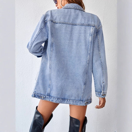 Damen Perlendetail Oversize-Denimjacke im Trucker-Stil Shop Nory