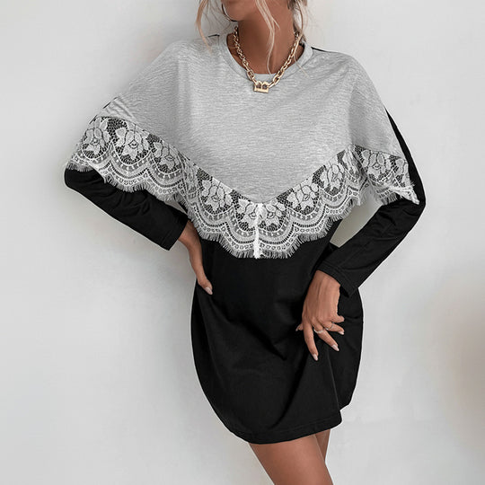 Damen Longshirtkleid mit V-förmiger Spitzenapplikation und legerer Passform Shop Nory
