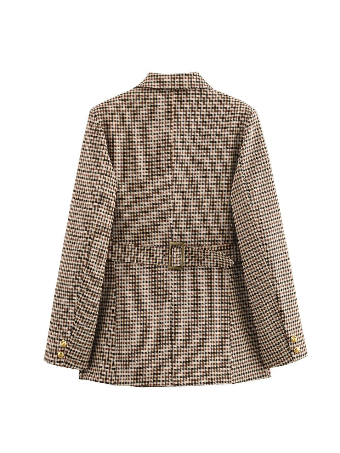 Damen karierten Blazer mit goldenen Knöpfen und praktischen Taschen Shopnory