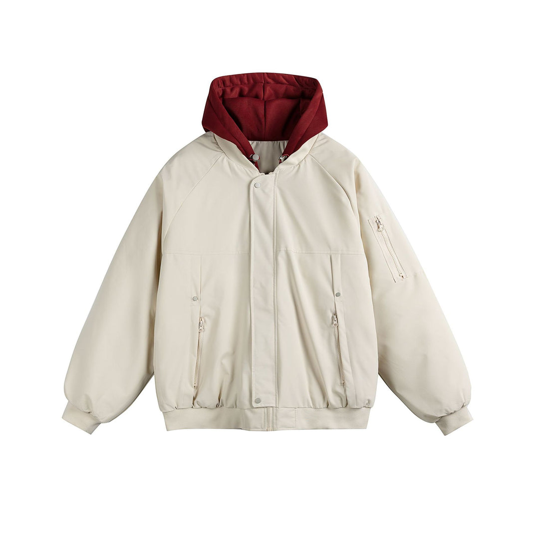 Herren Wattierte Oversize Bomberjacke mit kontrastgefütterter Kapuze und Ärmel-Reißverschluss Shop Nory