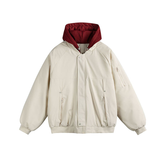 Herren Wattierte Oversize Bomberjacke mit kontrastgefütterter Kapuze und Ärmel-Reißverschluss Shop Nory