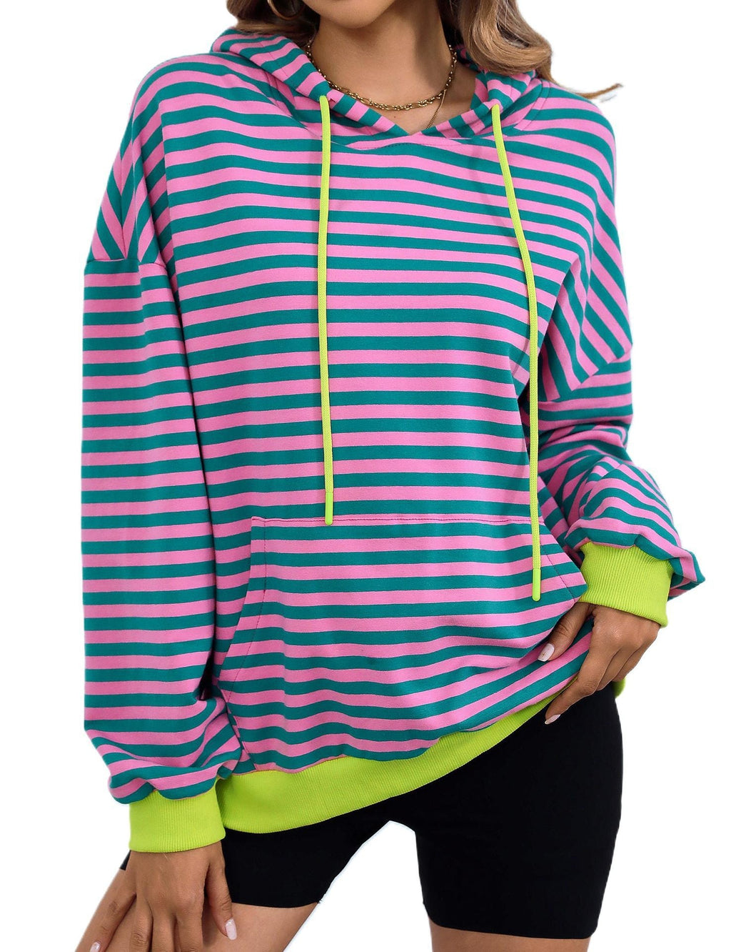 Damen gestreifter Kapuzenpullover mit stylischer Kängurutasche