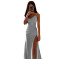 Schnürung Falten Schlitz Satin Schmaler Schnitt Bodycon Kleid