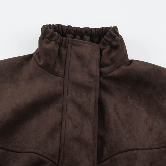 Damen Kurze Velours‑Optik Jacke mit Tunnelzug‑Taillierung, hohem Stehkragen und verstellbaren Manschetten Shop Nory