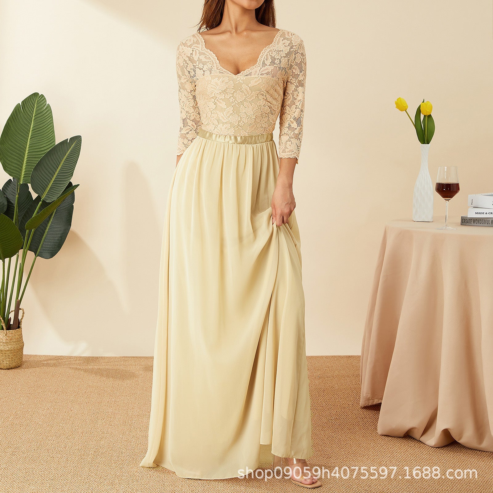 Damen elegantes Spitzenkleid