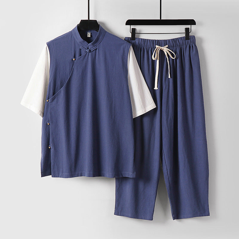 Herren Asymmetrisches Kimono-Loungewear-Set mit Stehkragen und Kordelhose Shop Nory