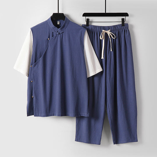 Herren Asymmetrisches Kimono-Loungewear-Set mit Stehkragen und Kordelhose Shop Nory