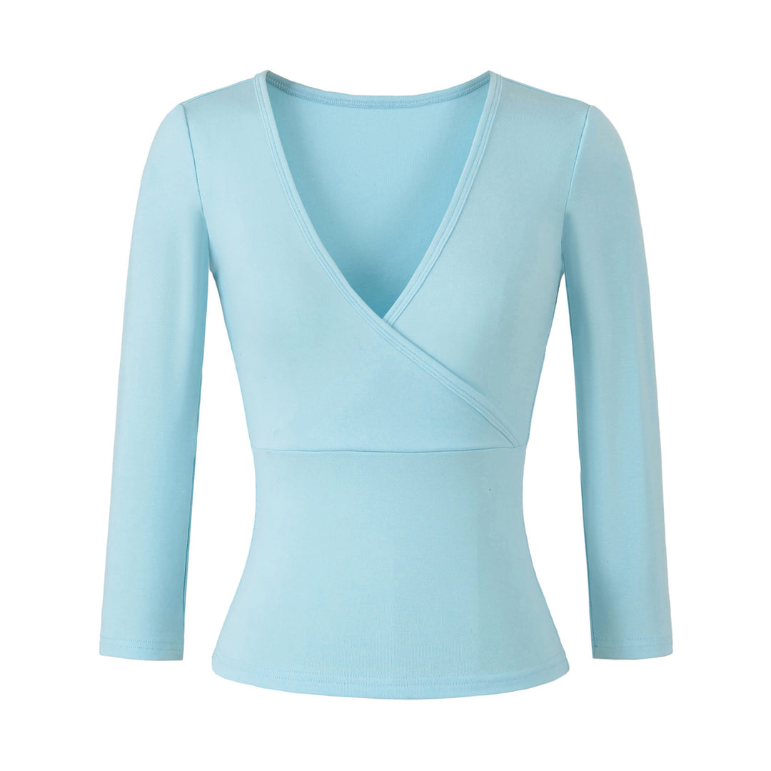 Damen Figurbetontes Wickelshirt aus Stretch‑Jersey mit tiefem V‑Ausschnitt und taillierter Silhouette Shop Nory