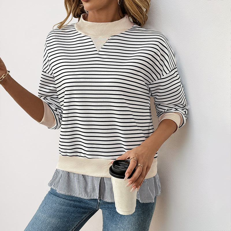 Damen Lässiger Langarm Pullover mit Rippdetails Shop Nory