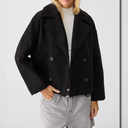 Damen Kurzer Zweireihiger Wollmix-Peacoat mit übergroßem Revers Shop Nory