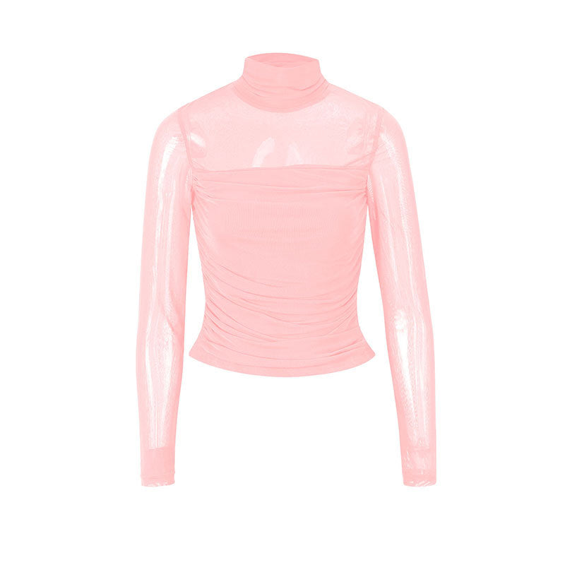 Damen Langarmshirt mit eleganter Raffung und transparentem Design