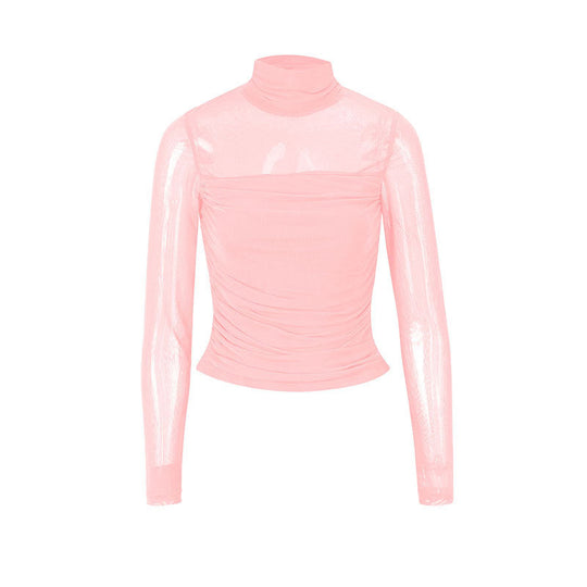 Damen Langarmshirt mit eleganter Raffung und transparentem Design