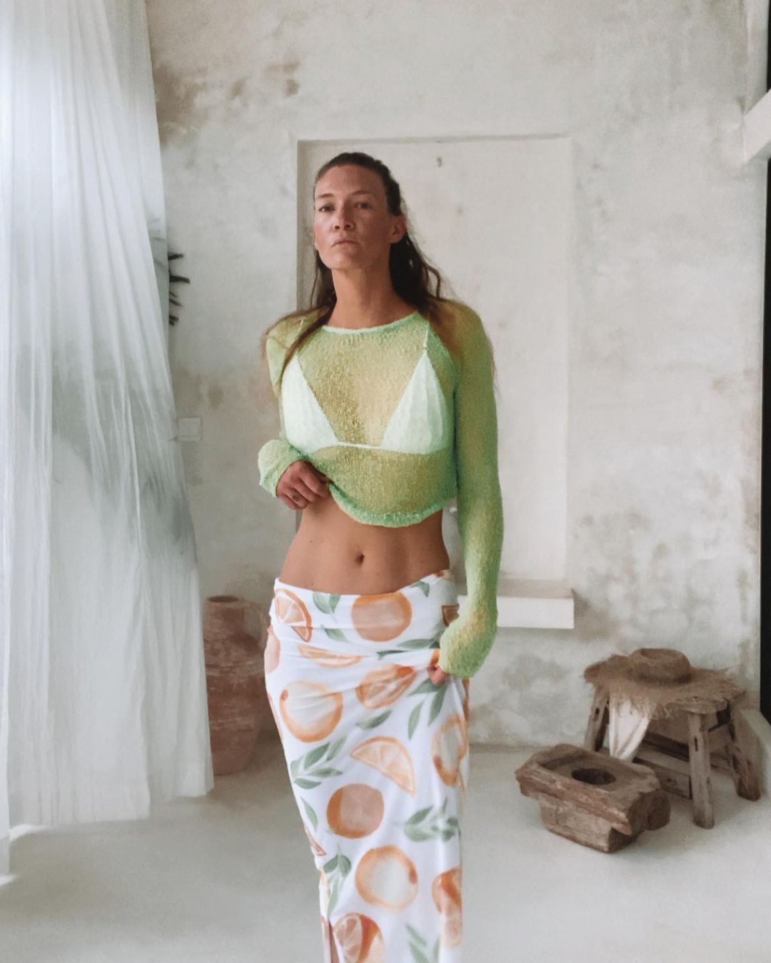 Damen Transparente Crop-Top mit feinen Strickdetails